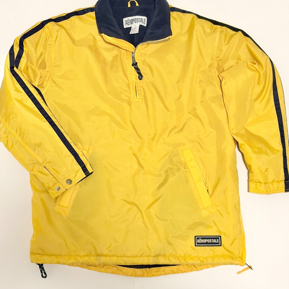 Aeropostale Vintage Windbreaker Pullover Racing Stripe Yellow L